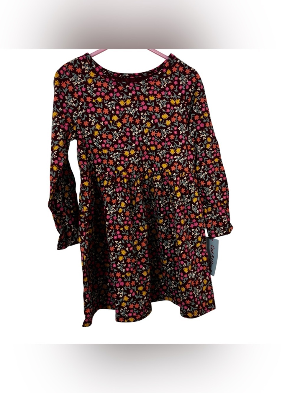 3/$15 *New* Cat & Jack Maroon mini floral long sleeve shirt dress kids girls 4T